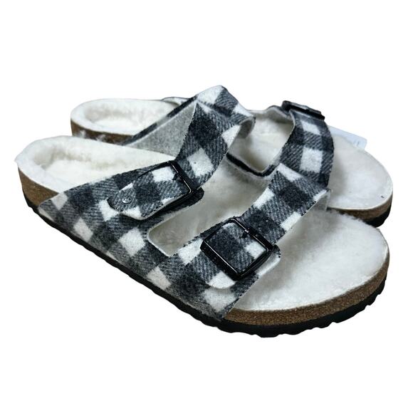 Birkenstock NWT Arizona Shearling Wool Sandal Plaid White Men\'s Size 44 US 11.5 main image 8